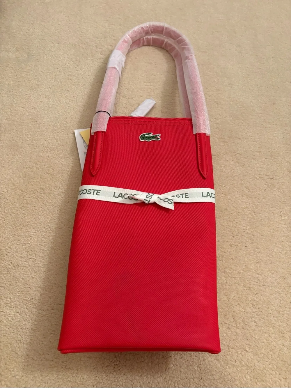 New with tags Lacoste Red Tote Bag with Signature Croc design